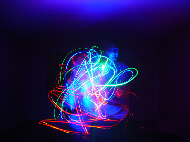 Colorful light painting in dark room
