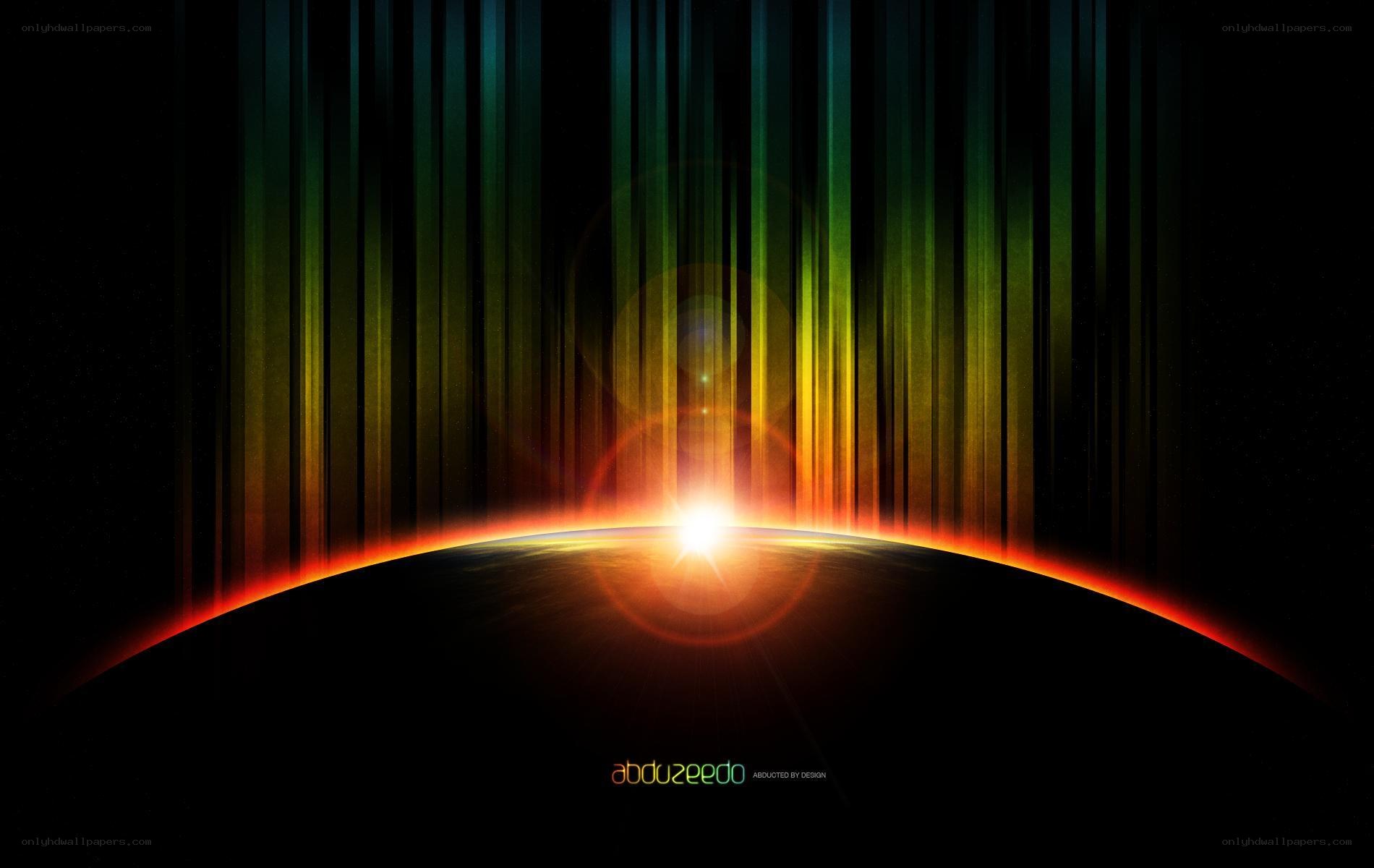 Colorful light rays on planet