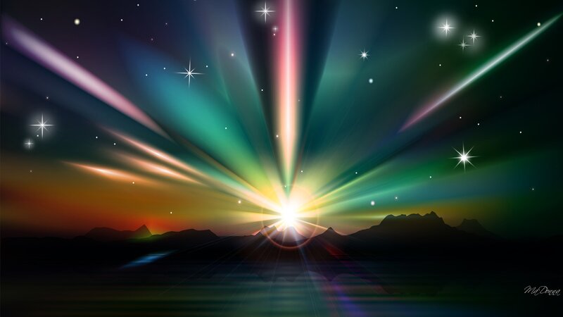 Colorful Light Rays over Mountains