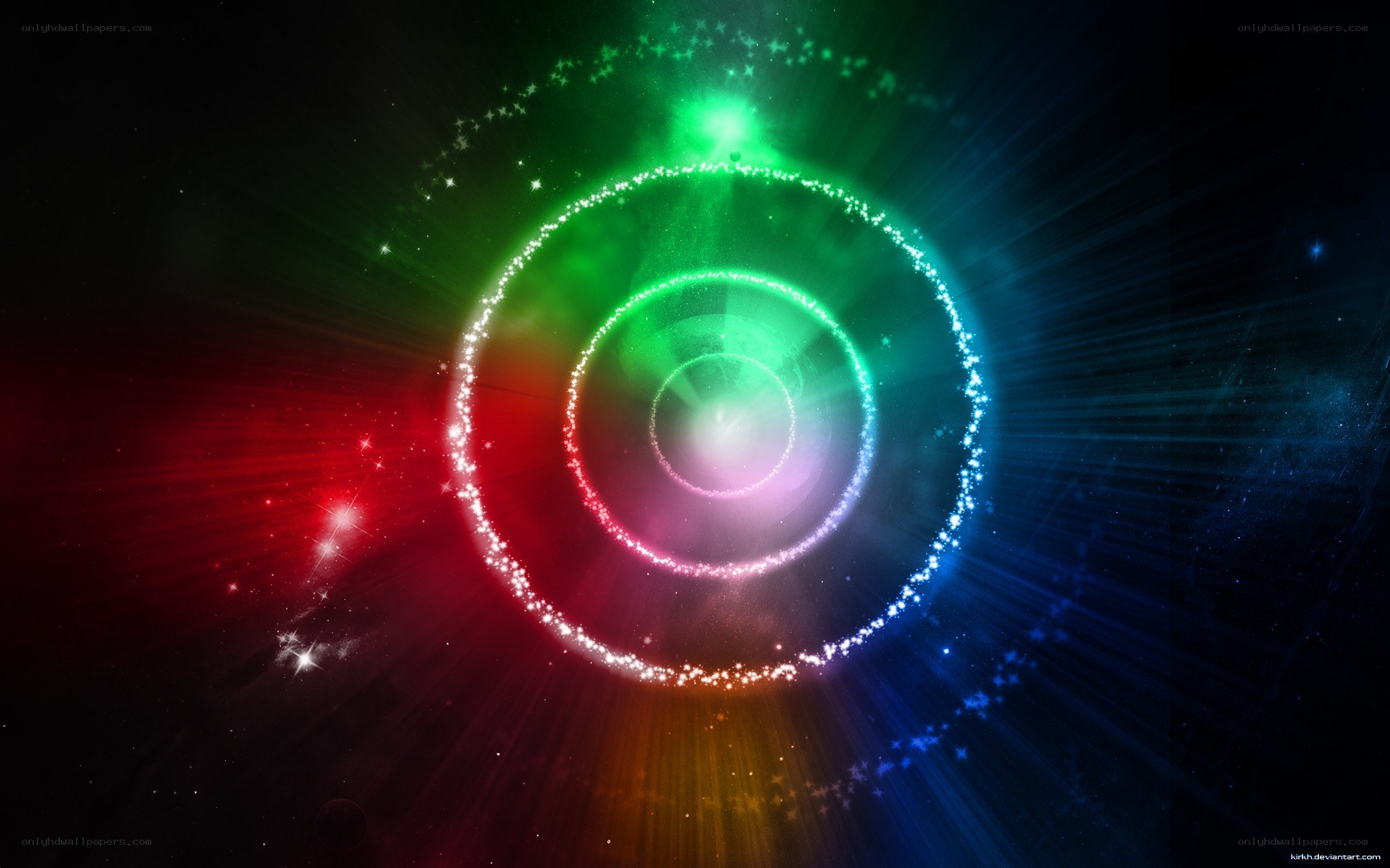 colorful light rings in space