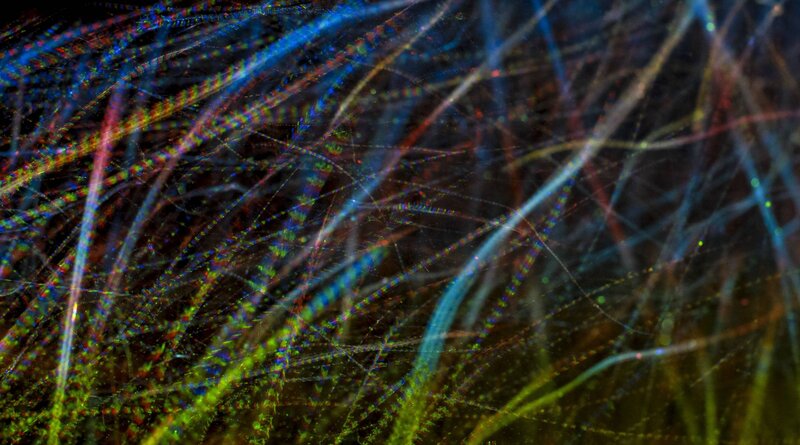 Colorful Light Streaks — Blue, Dynamic, Abstract, Light Trails, Dark Background, Dots