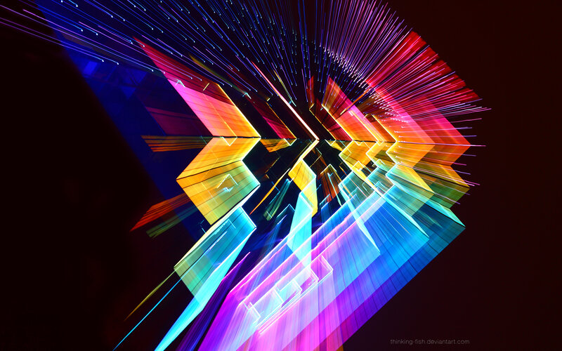 Colorful Light Streaks — Blue, Dynamic, Night, Abstract, Light Trails, Geometric Shapes, Dark Background, Pink