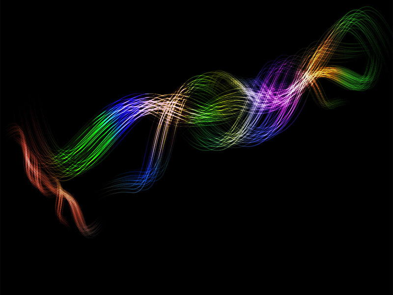 Colorful Light Streaks — Green, Dynamic, Abstract, Light Trails, Black Background