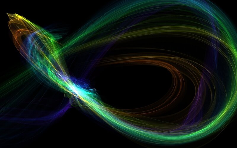 Colorful Light Streaks — Green, Dynamic, Abstract, Light Trails, Dark Background