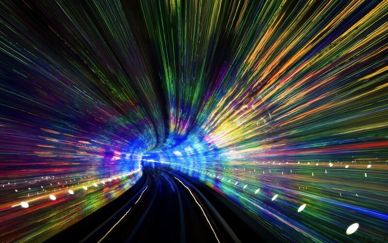 Colorful Light Streaks in Tunnel — Blue