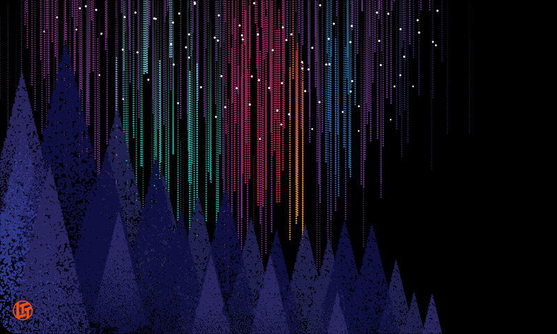 Colorful Light Streaks over Trees