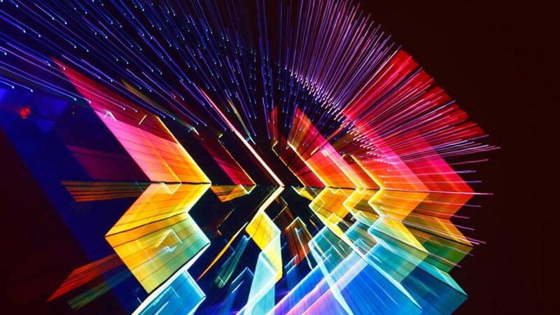 Colorful Light Streaks — Red, Dynamic, Night, Abstract, Light Trails