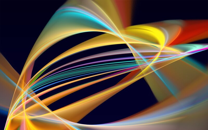 Colorful Light Streaks — Yellow, Dynamic, Abstract, Curves, Dark Background
