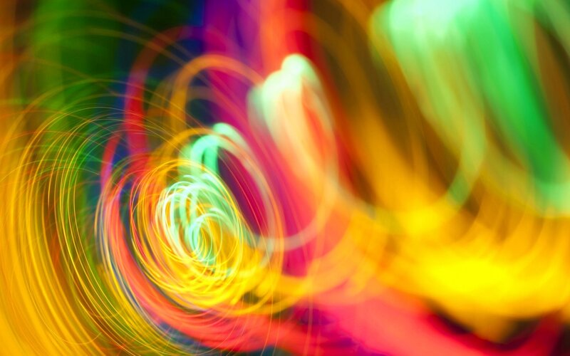 Colorful Light Streaks — Yellow, Dynamic, Abstract, Light Trails, Spiral, Motion Blur