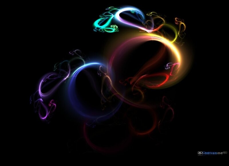 Colorful Light Swirls — Black, Dynamic, Abstract, Light Trails, Circles