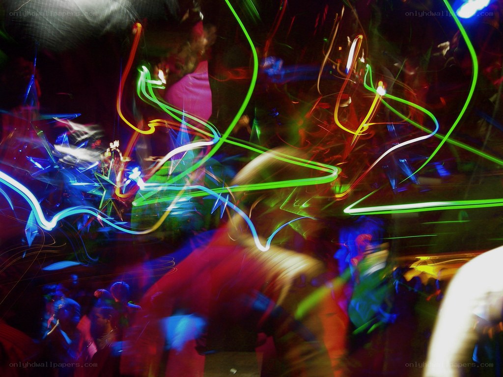 Colorful light trails at a party