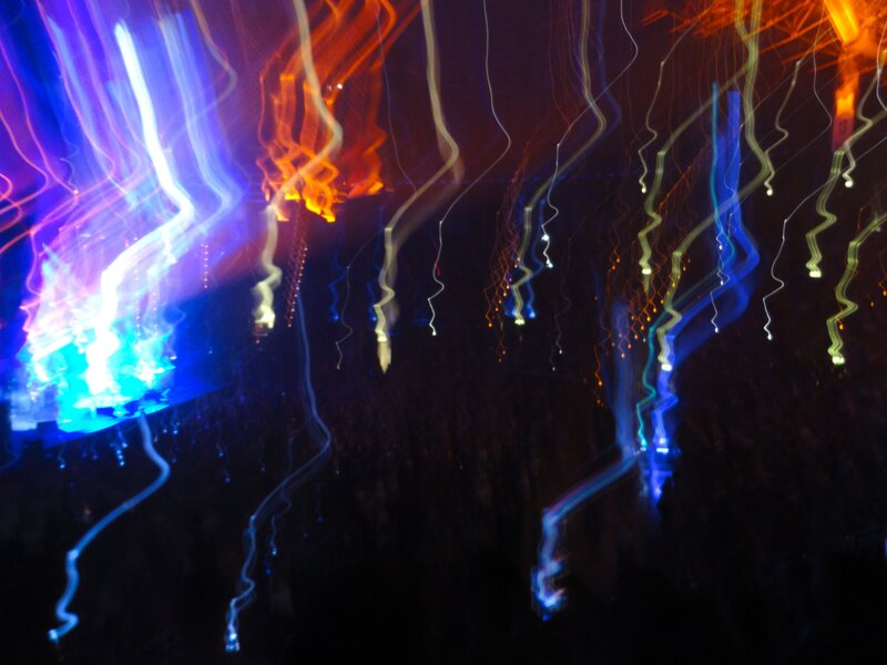 Colorful light trails at concert