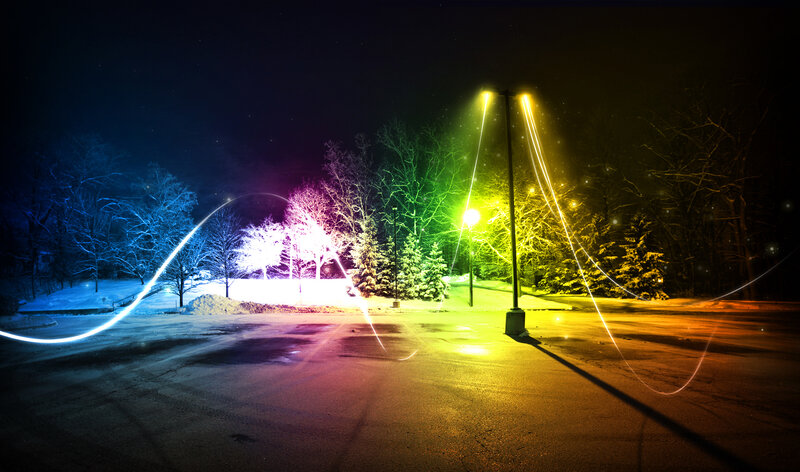 Colorful light trails at night