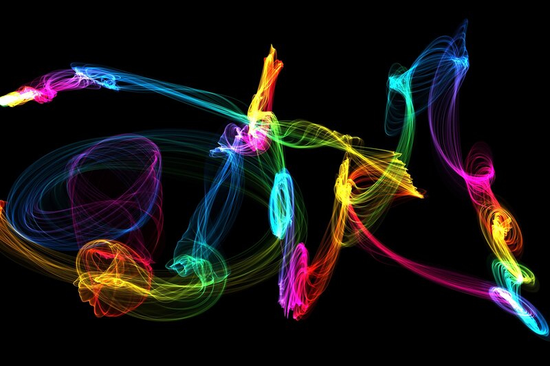 Colorful Light Trails — Black, Dynamic, Abstract, Smoke, Motion