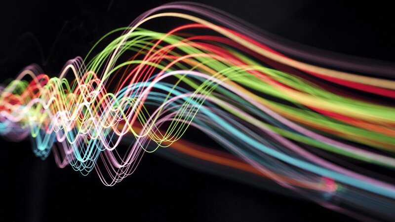 Colorful Light Trails — Black, Dynamic, Abstract, Waveform