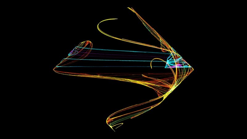 Colorful light trails forming an arrow