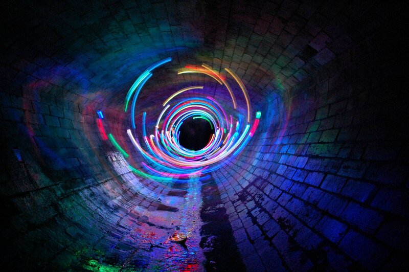 Colorful Light Trails in Tunnel