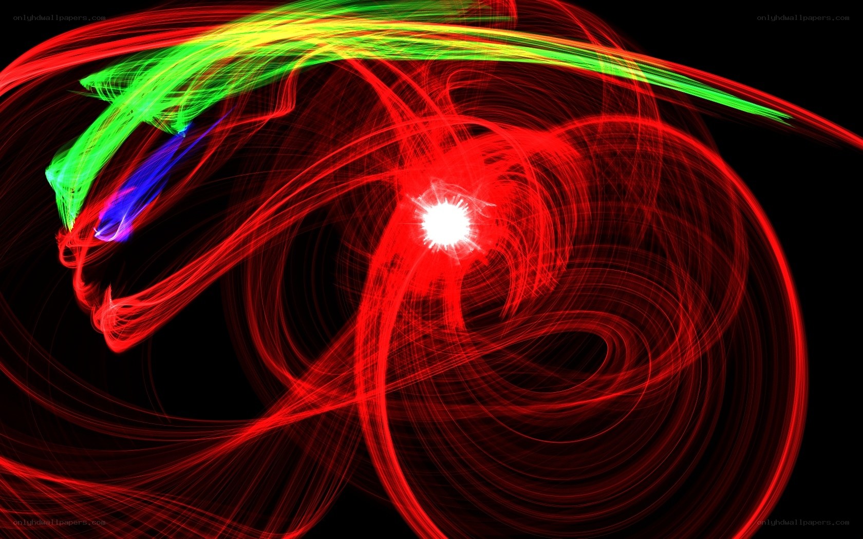 colorful light trails on black