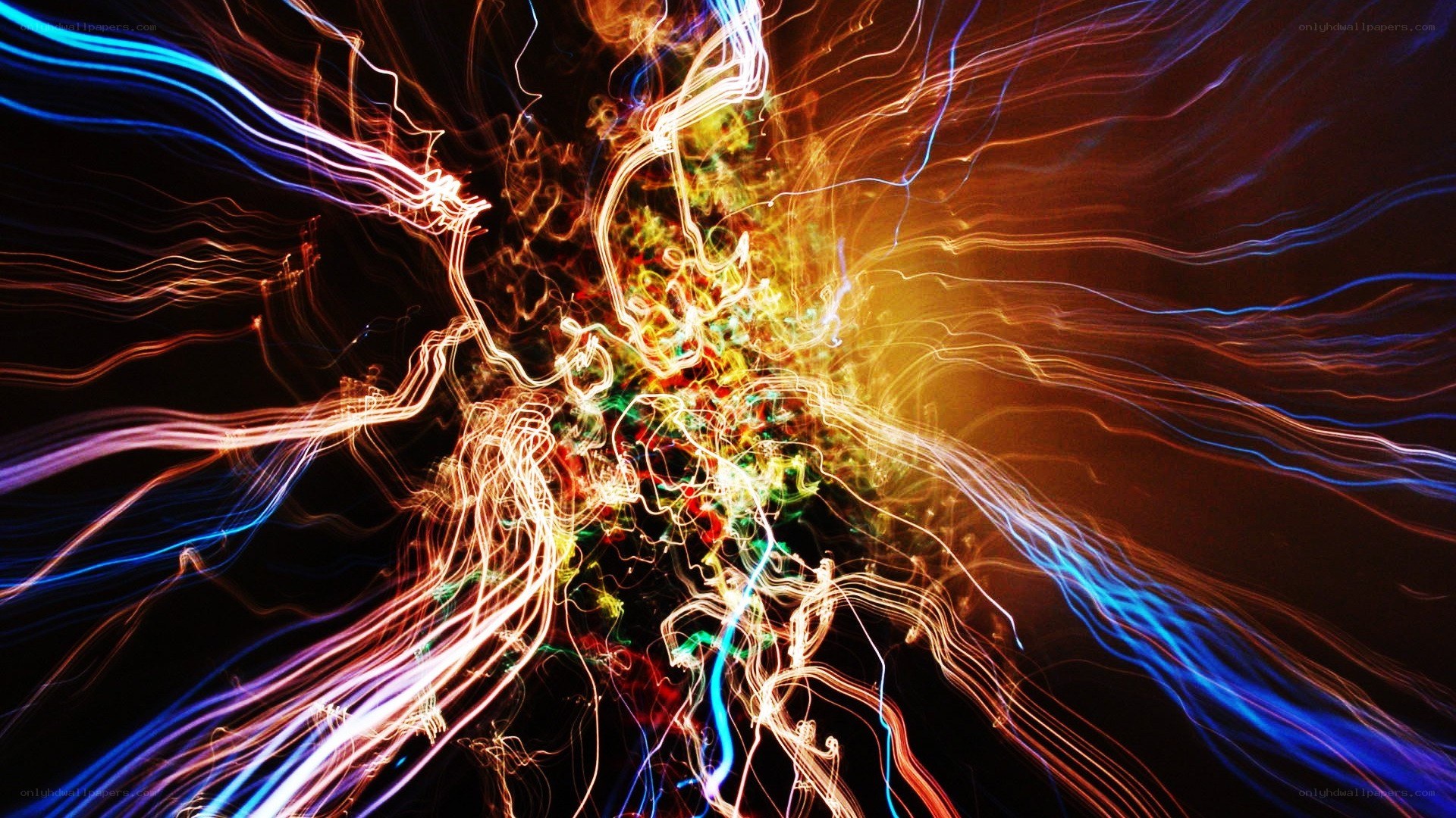 colorful light trails on black
