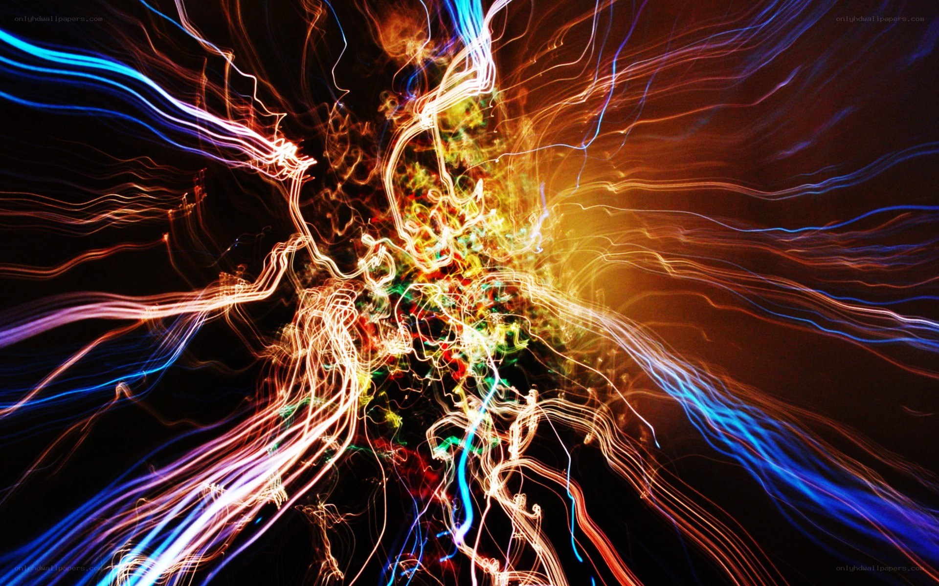 colorful light trails on black