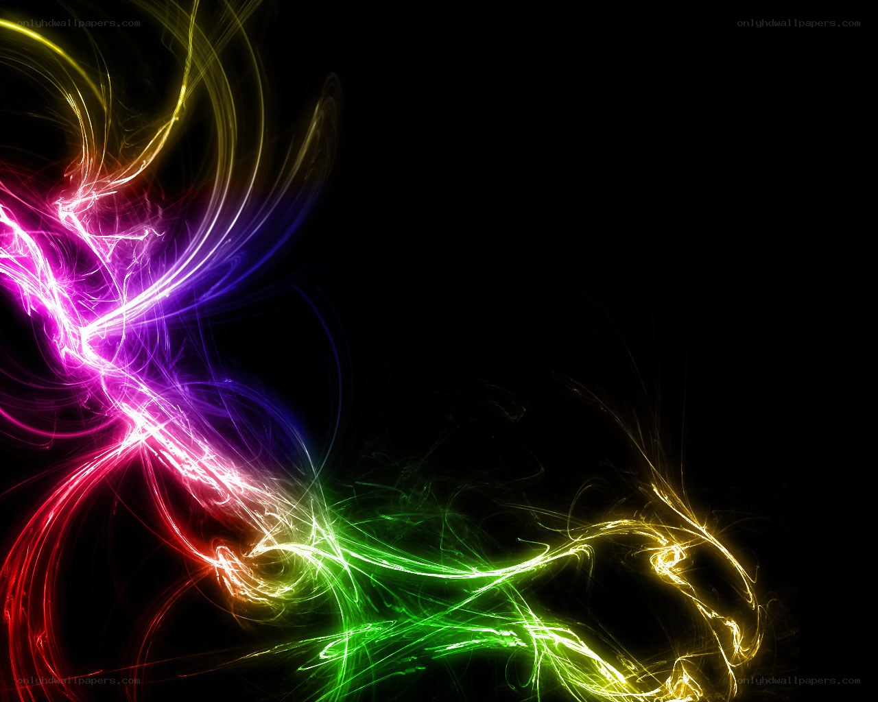 colorful light trails on black