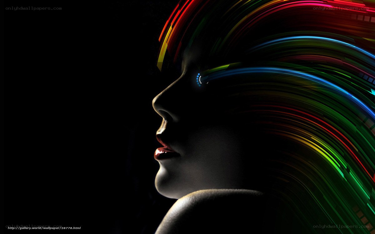 colorful light trails on face