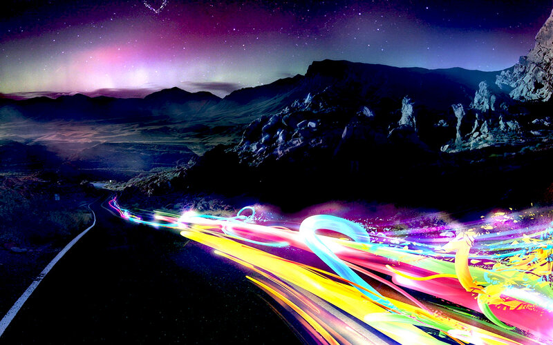 Colorful Light Trails on Road — Purple