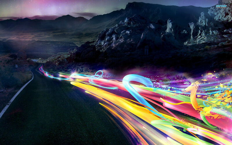 Colorful Light Trails on Road — Yellow
