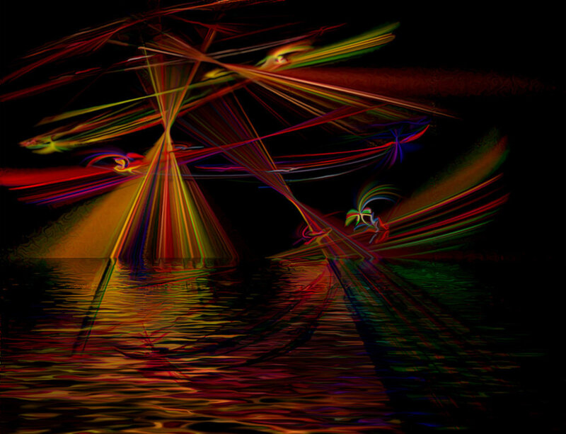 colorful light trails over water