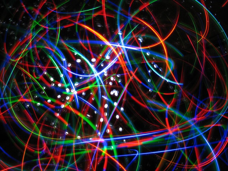 Colorful Light Trails — Red, Dynamic, Night, Abstract, Light Streaks, Dots