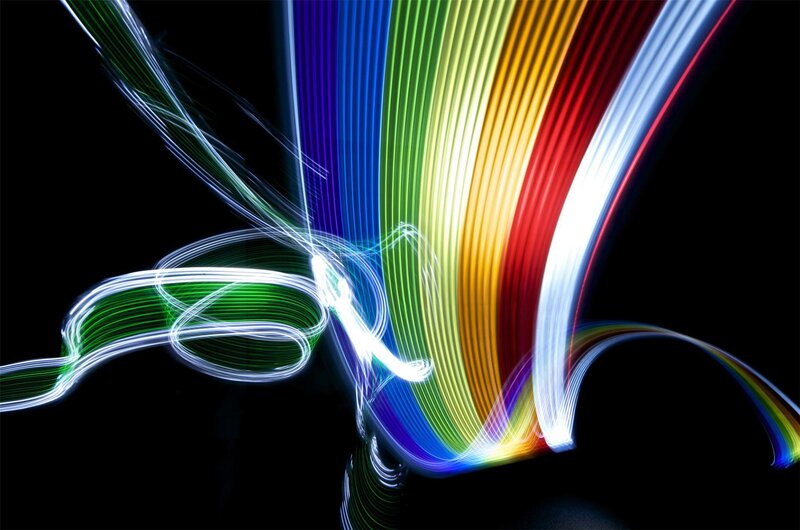 Colorful Light Trails — Red, Dynamic, Night, Abstract, Motion, Black Background