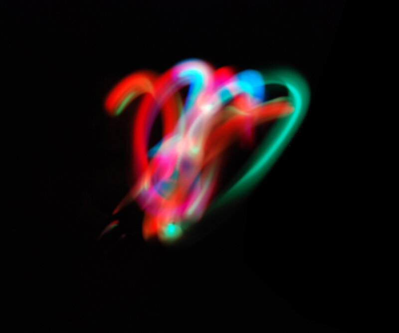 Colorful Light Trails — Red, Dynamic, Night, Abstract, Motion Blur, Dark Background