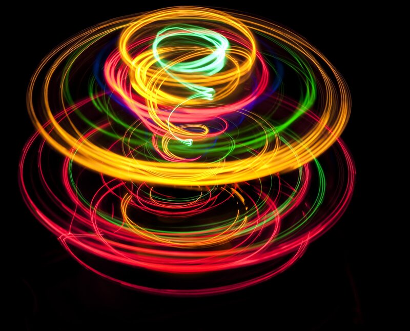 Colorful Light Trails — Red, Dynamic, Night, Abstract, Spiral
