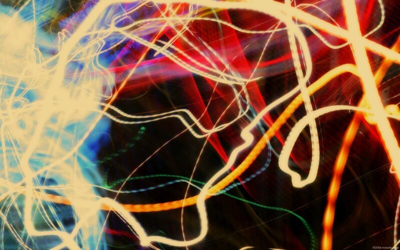 Colorful Light Trails — Yellow, Dynamic, Night, Abstract, Light Streaks