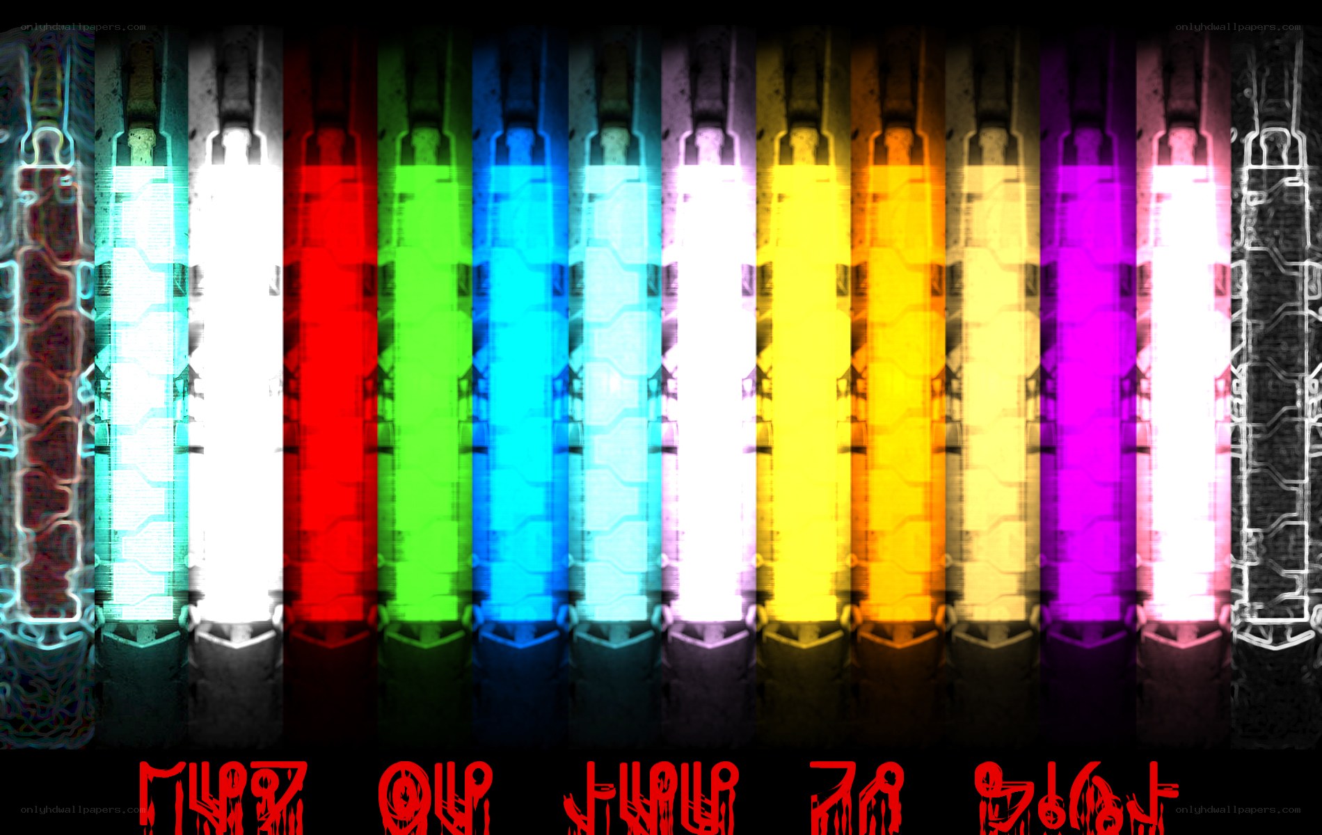 Colorful light tubes in a row