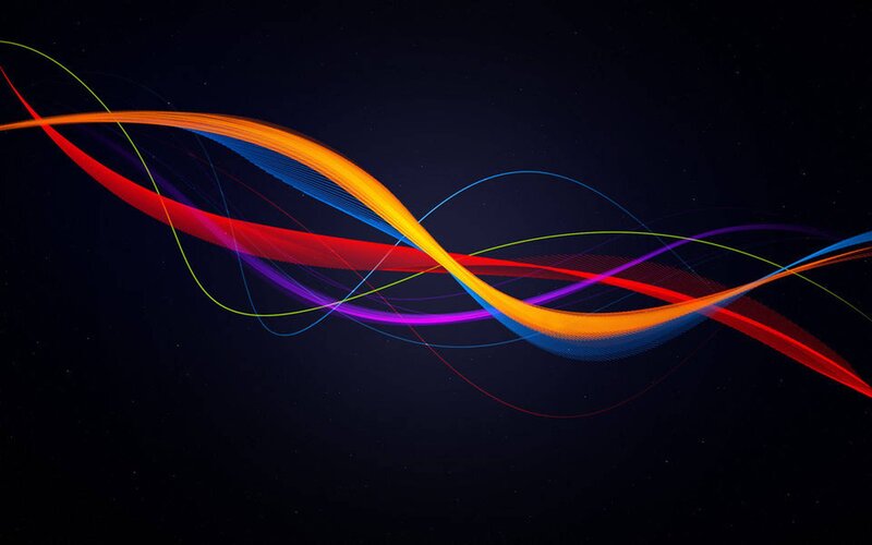 Colorful Light Waves — Black, Dynamic, Night, Abstract