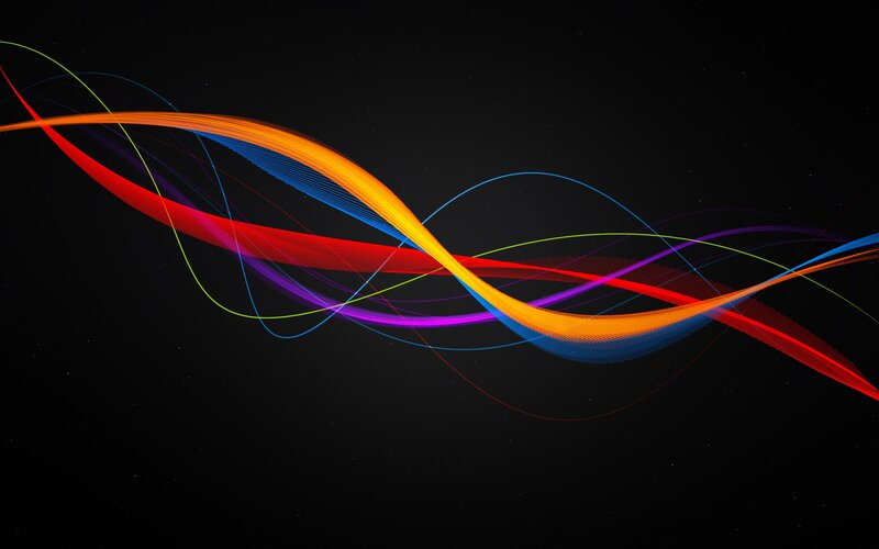 Colorful Light Waves — Black, Dynamic, Night, Abstract, Wavy Lines
