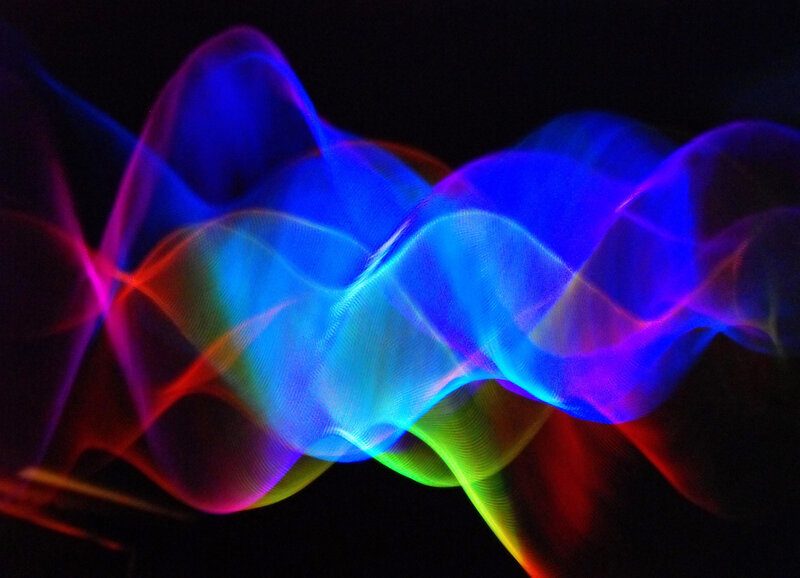 Colorful Light Waves — Blue, Dynamic, Abstract, Light Trails, Dark Background