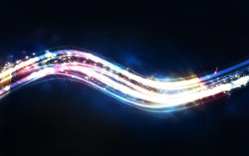 Colorful Light Waves — Blue, Dynamic, Digital Art, Light Trails, Sparkles