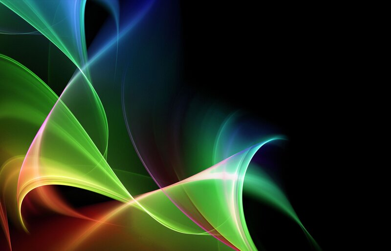 Colorful Light Waves — Green, Dynamic, Abstract, Dark Background