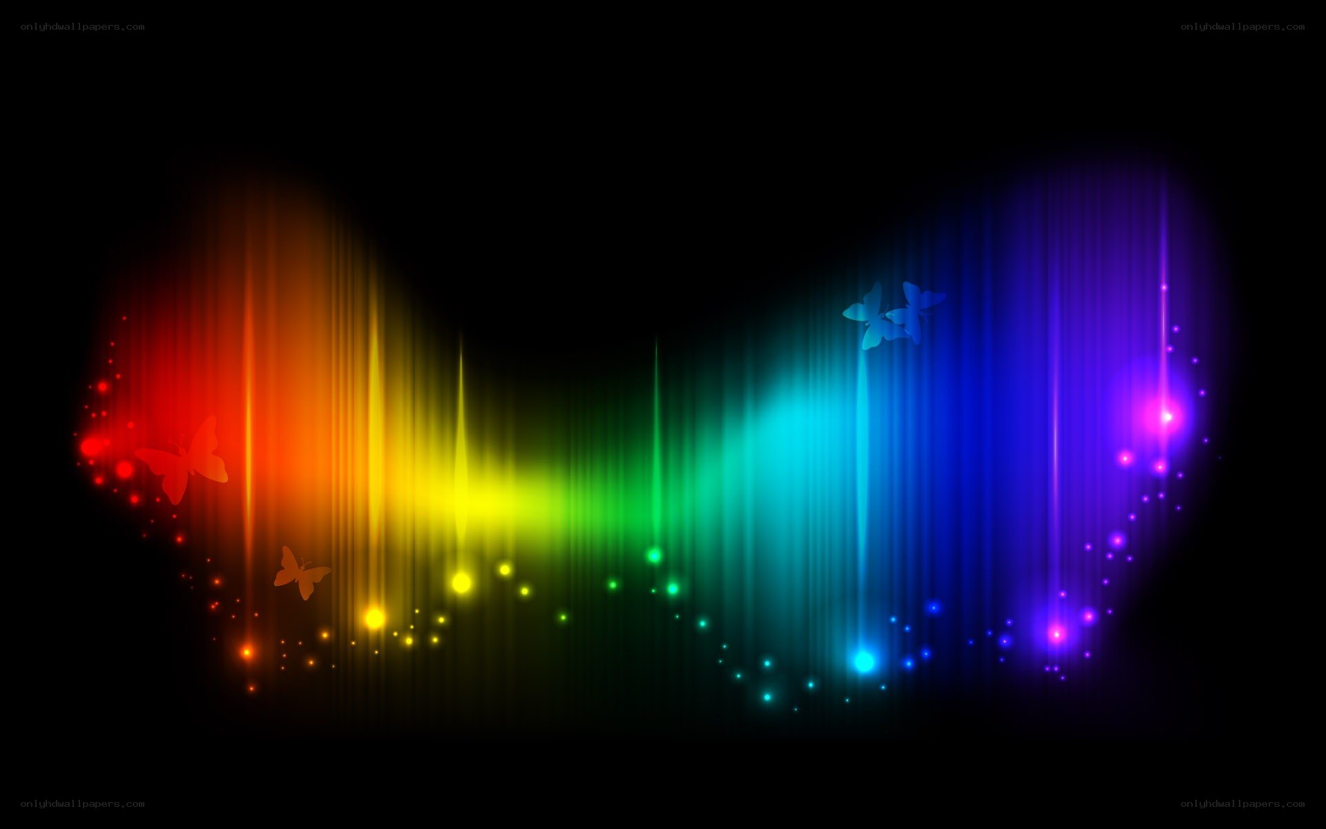 colorful light waves with butterflies