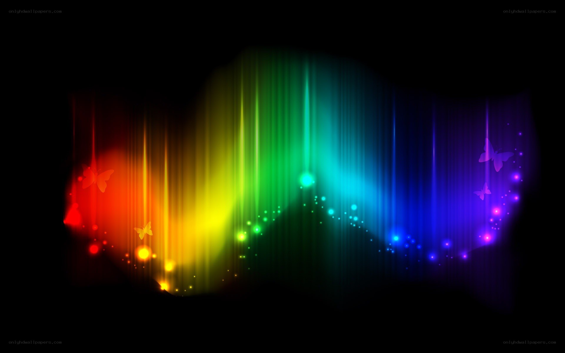 colorful light waves with butterflies