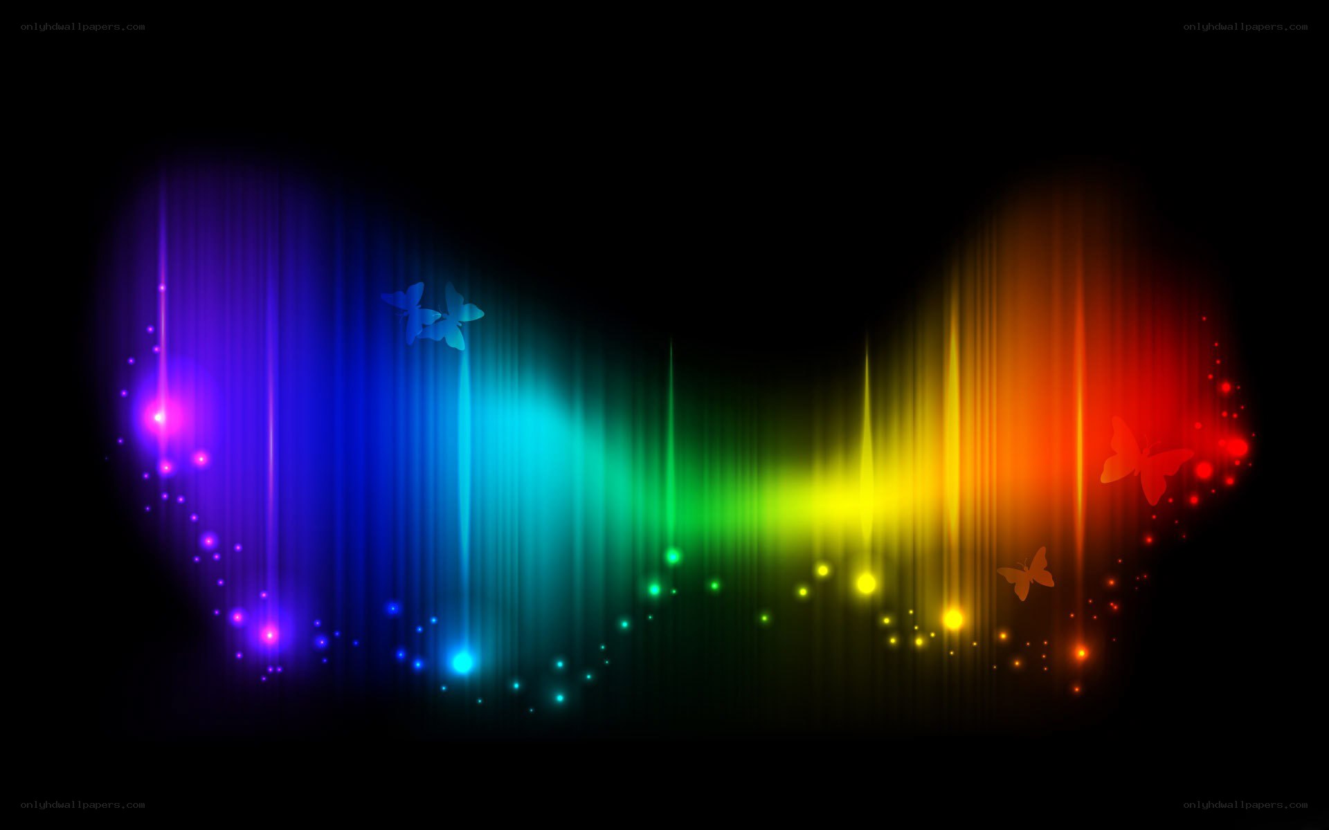 colorful light waves with butterflies