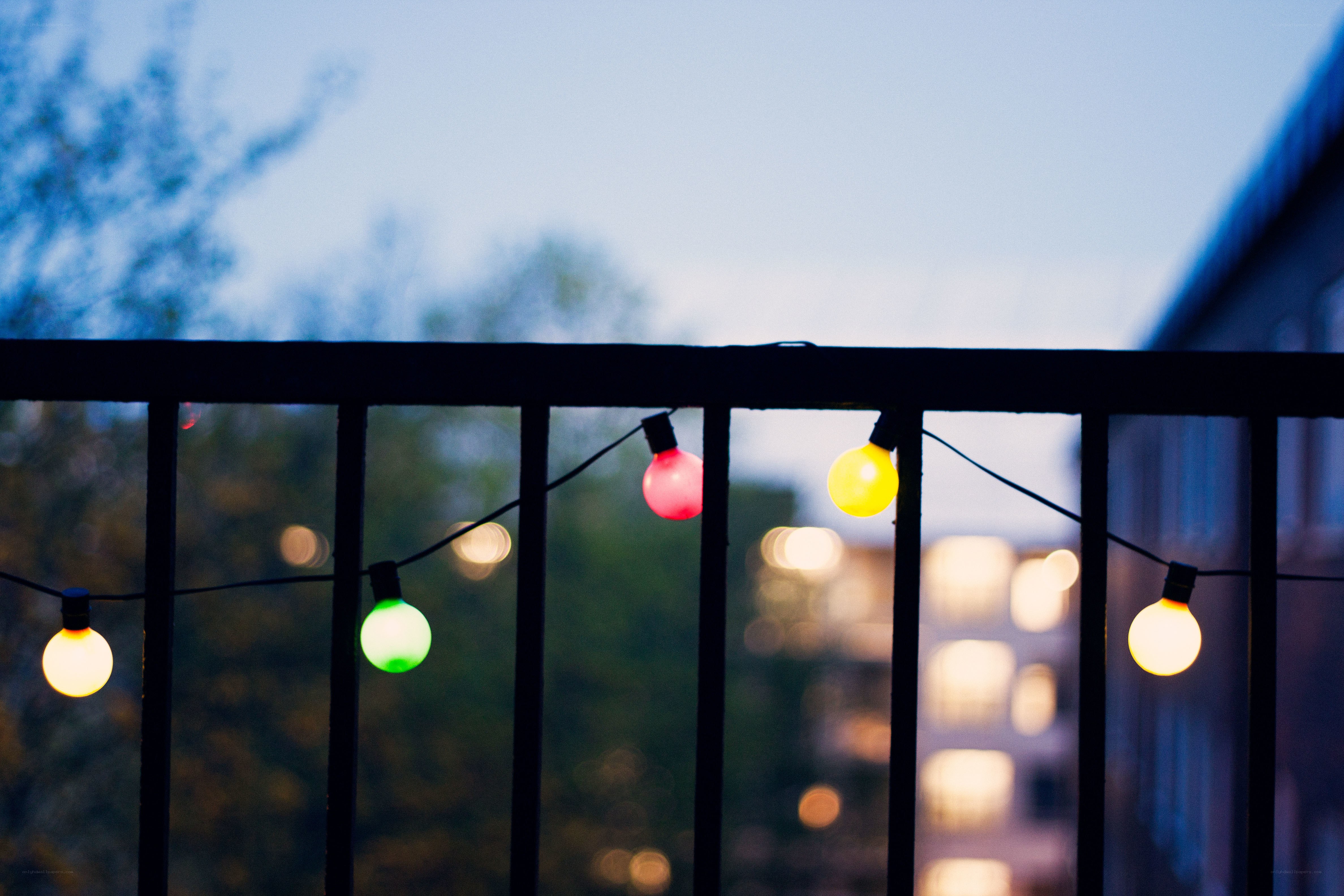 Colorful lights on a balcony