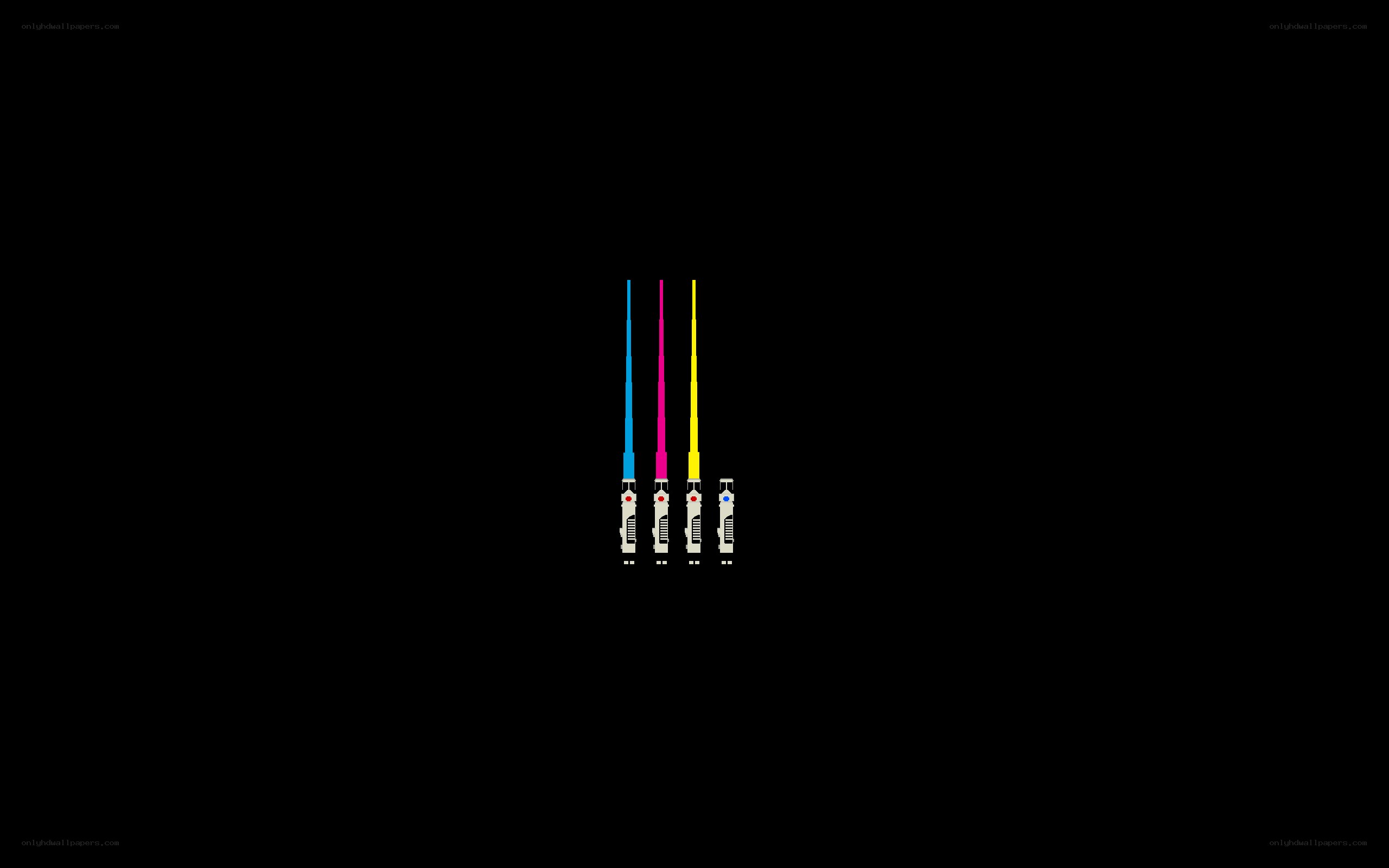 colorful lightsabers on black