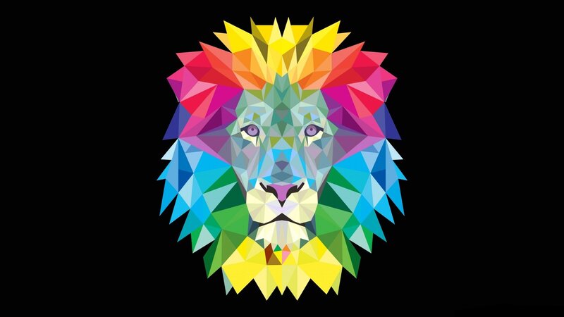Colorful Lion Head — Black