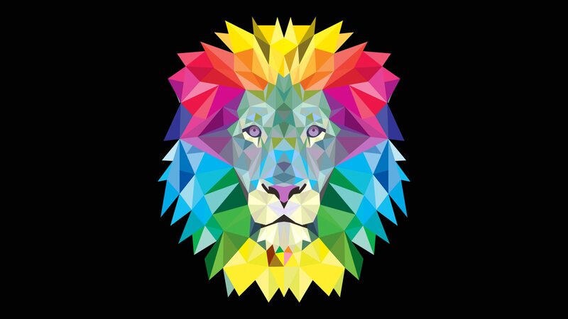 Colorful Lion Head — Blue, Vibrant