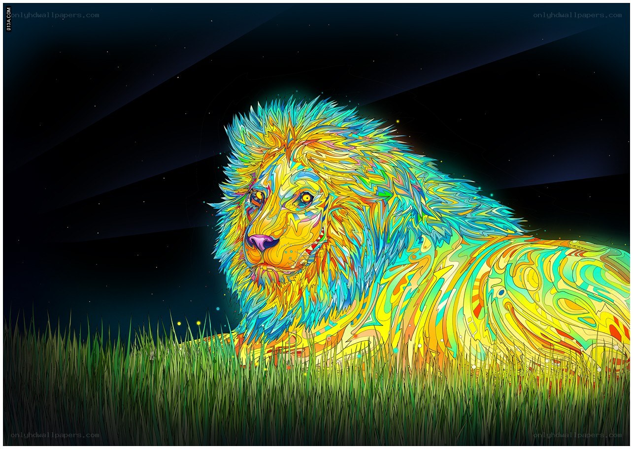 colorful lion in grass
