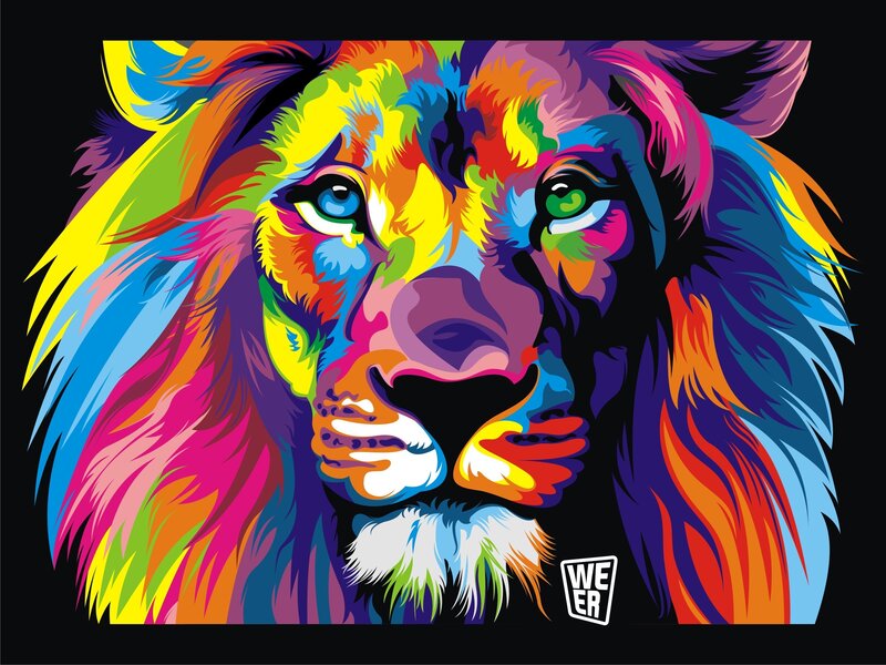 Colorful Lion Portrait — Blue