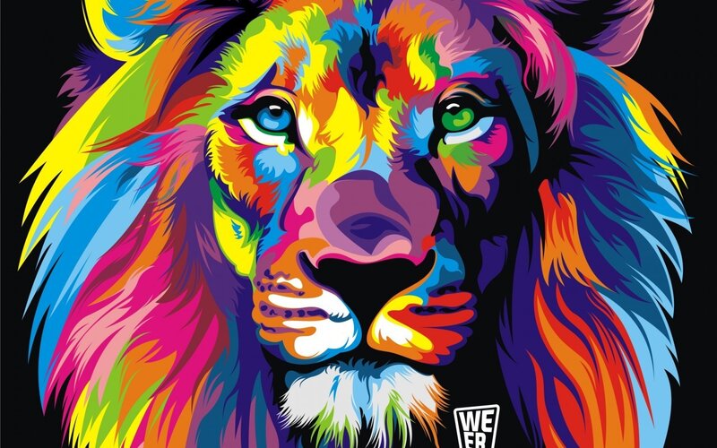 Colorful Lion Portrait — Yellow